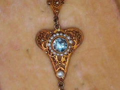1930s 10K Yellow Gold with Seed Pearls and Zircon Drop Dangling Pendant