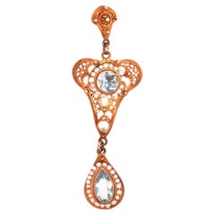 1930s 10K Yellow Gold with Seed Pearls and Zircon Drop Dangling Pendant