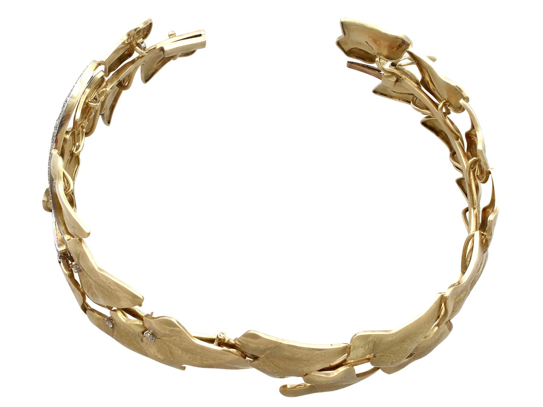 Women's 1930s 1.12 Carat Diamond Two-Color Gold Bangle Bracelet