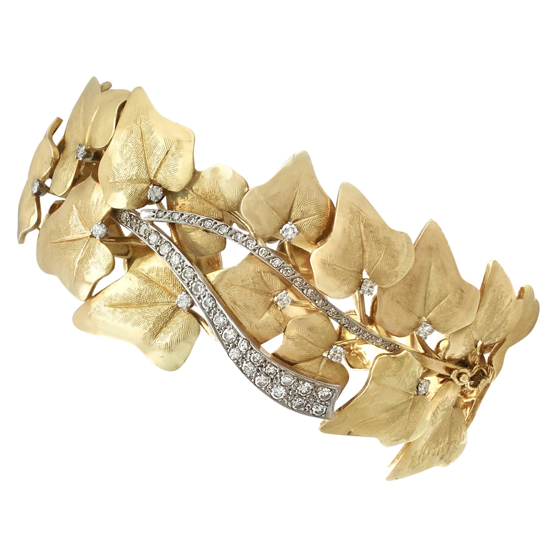 1930s 1.12 Carat Diamond Two-Color Gold Bangle Bracelet