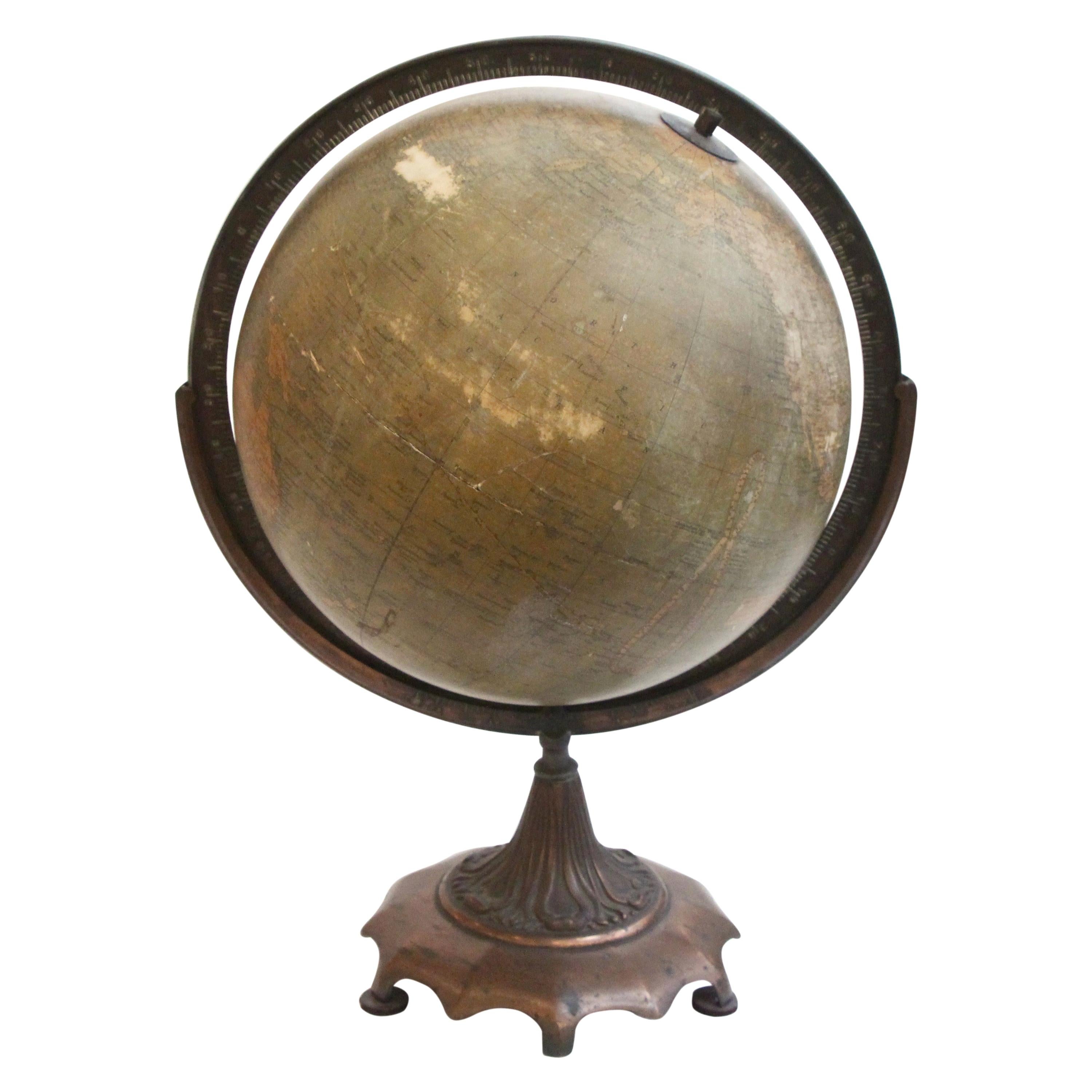 1930s Weber Costello Globe on Ornate Bronze Stand