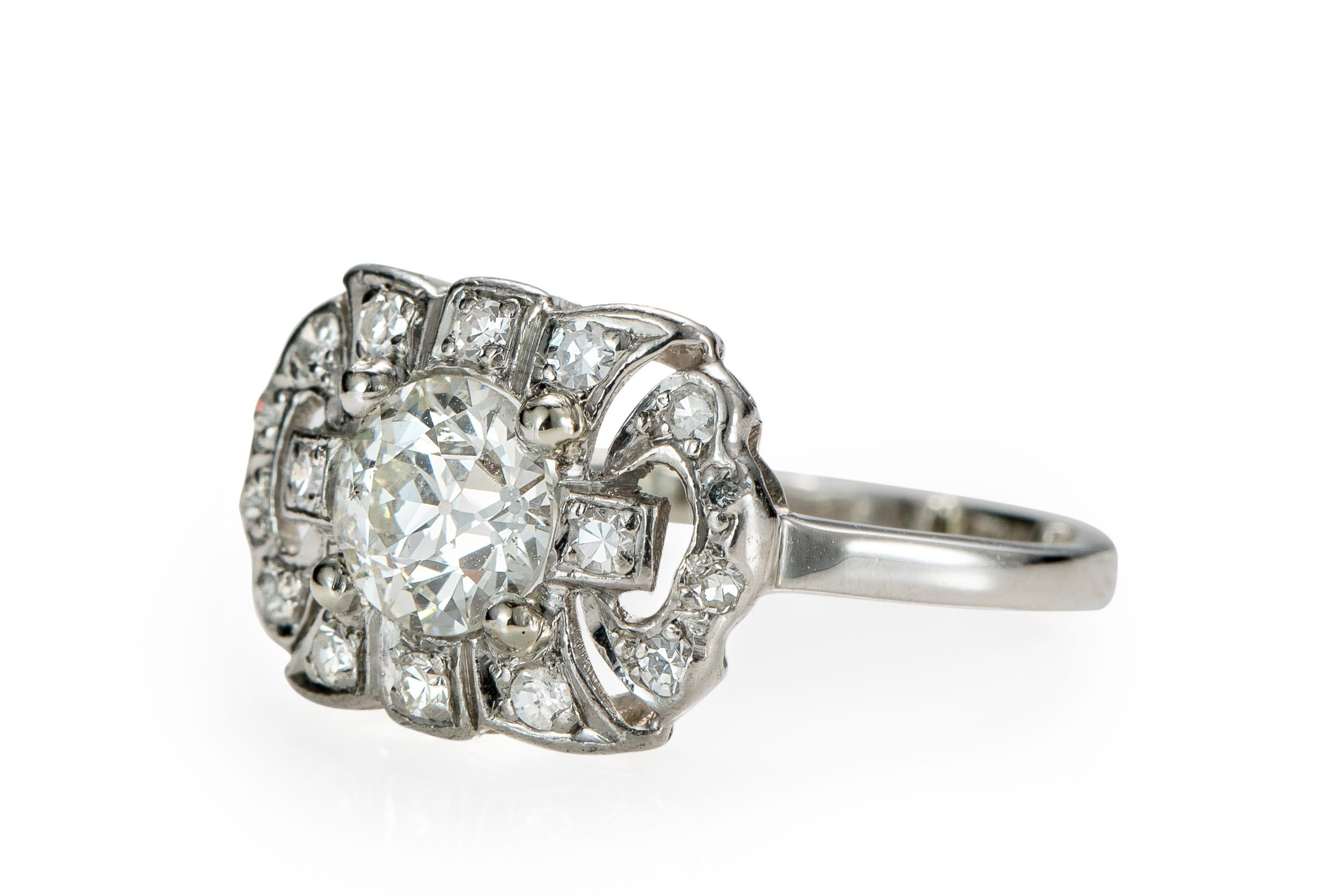 Art Deco 1930s 1.20 Carat Total Diamond Platinum Engagement Ring