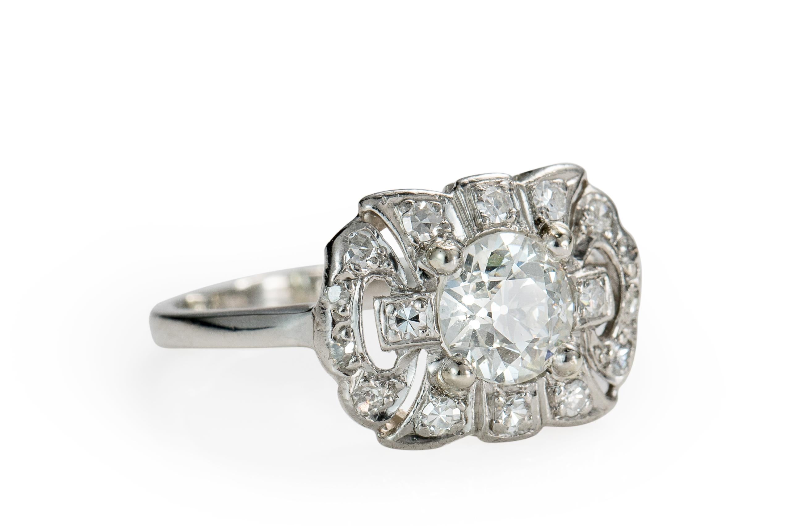 Old Mine Cut 1930s 1.20 Carat Total Diamond Platinum Engagement Ring
