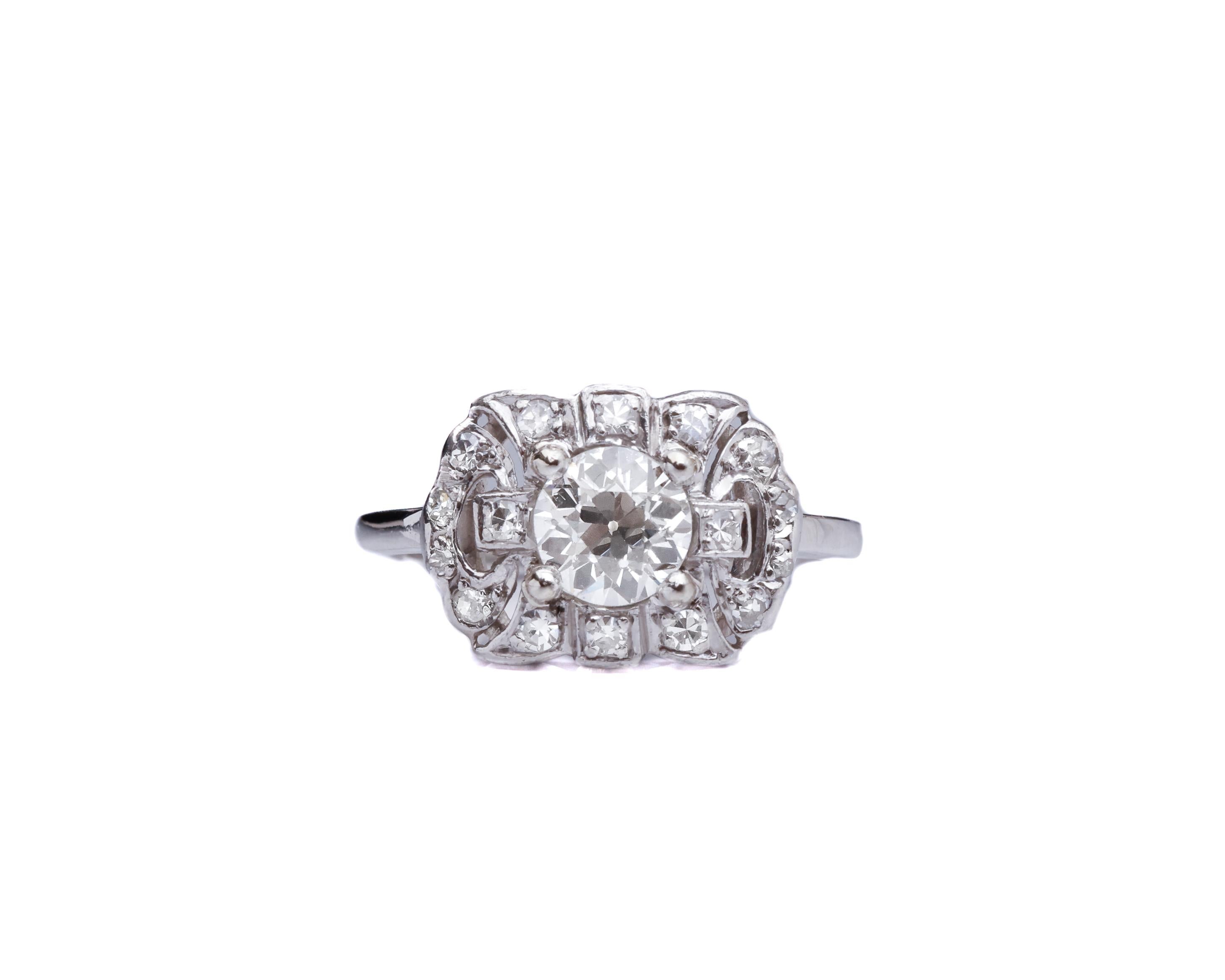 Women's 1930s 1.20 Carat Total Diamond Platinum Engagement Ring