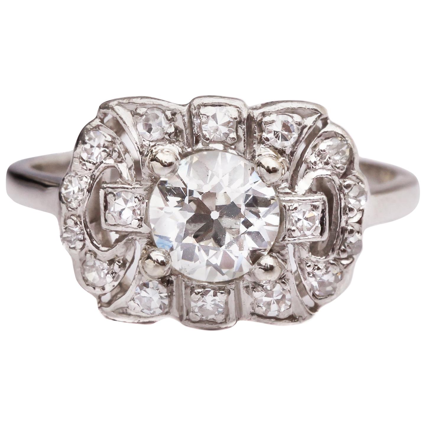 1930s 1.20 Carat Total Diamond Platinum Engagement Ring