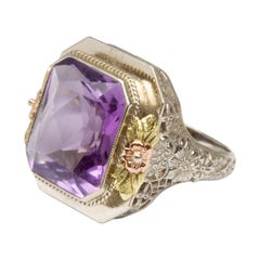 1930s 14 Karat White, Rose, and Yellow Gold Amethyst Ring