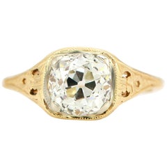 Vintage Art Deco 1.56 Carat Old Mine Cushion Diamond Engagement Ring