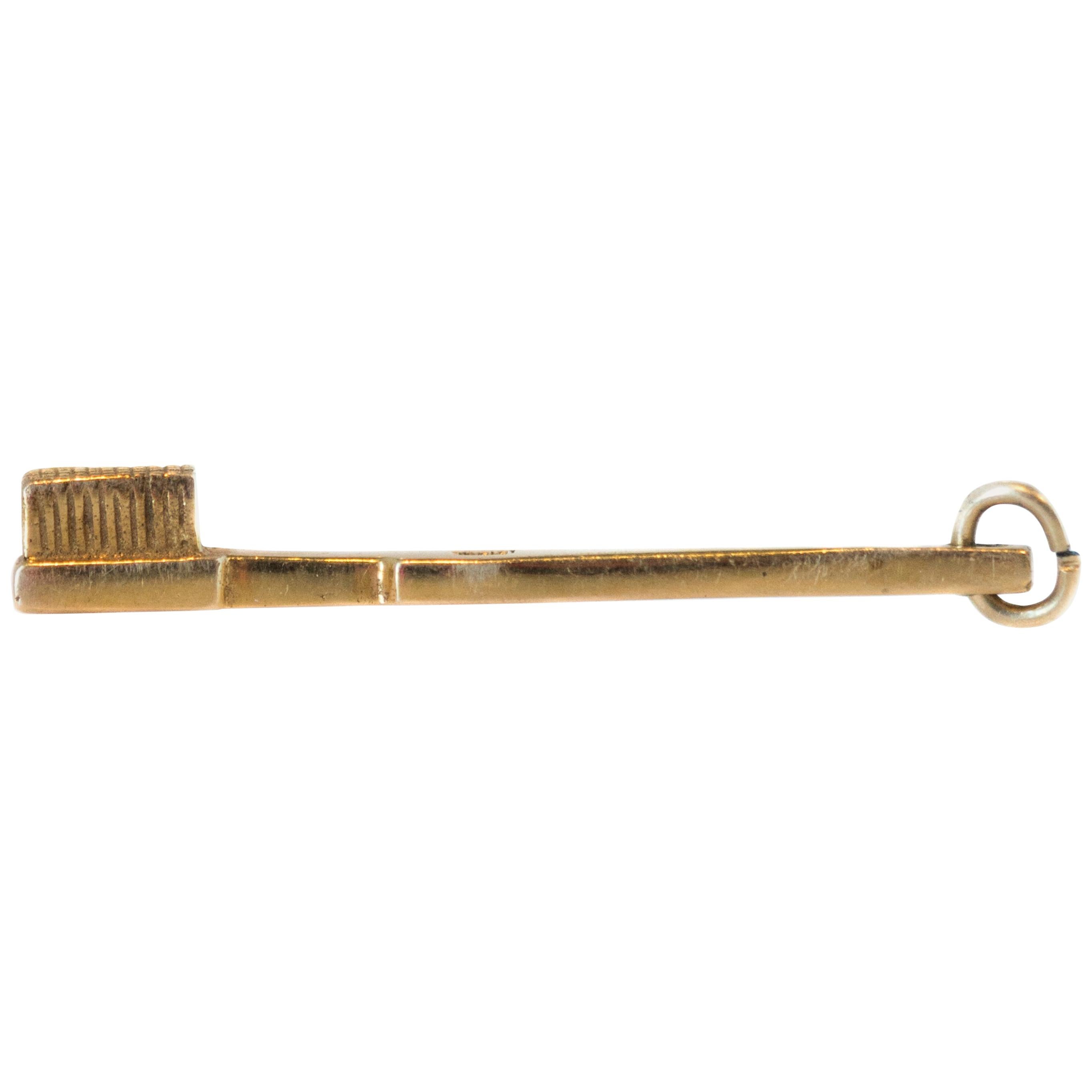 1930s 14 Karat Yellow Gold Toothbrush Charm For Sale
