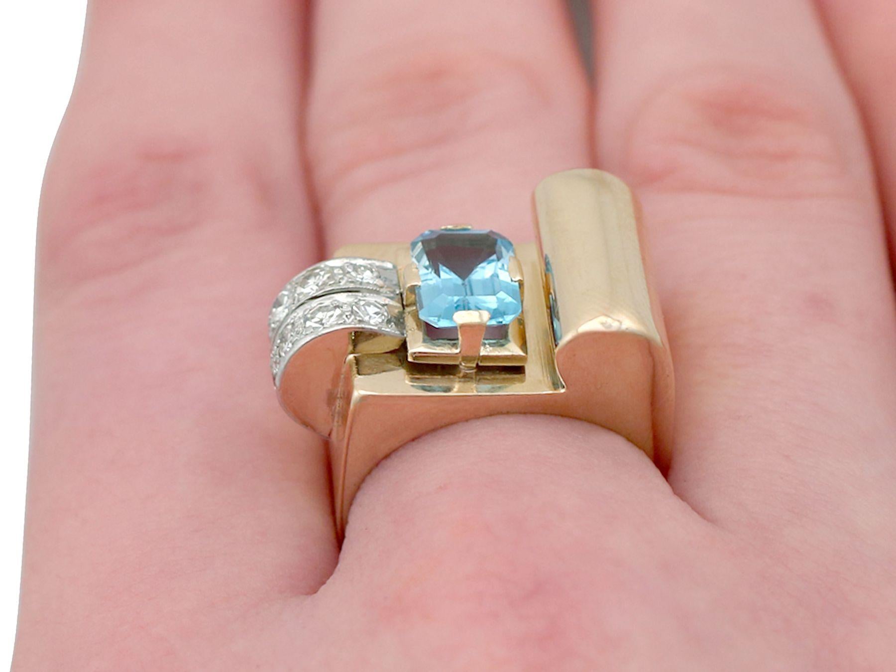 1930s 1.45 Carat Aquamarine Diamond Gold Cocktail Ring 3