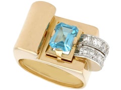 1930s 1.45 Carat Aquamarine Diamond Gold Cocktail Ring