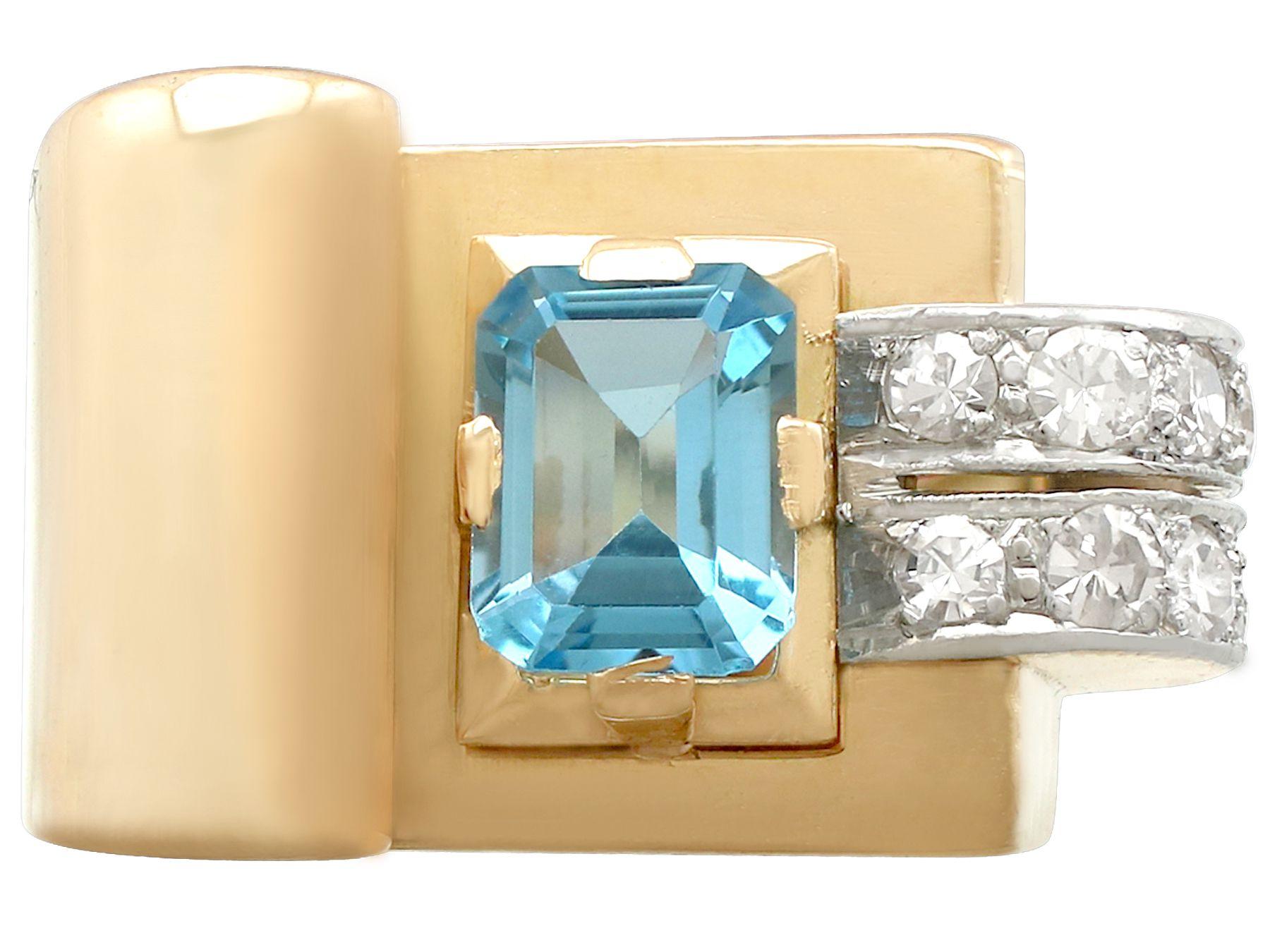 Art Deco 1930s 1.45 Carat Aquamarine Diamond Gold Cocktail Ring