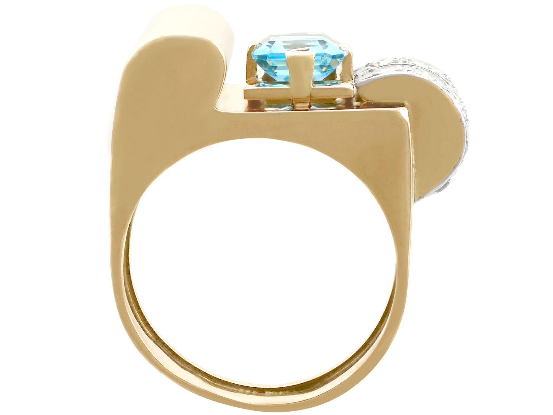 1930s 1.45 Carat Aquamarine Diamond Gold Cocktail Ring In Excellent Condition In Jesmond, Newcastle Upon Tyne
