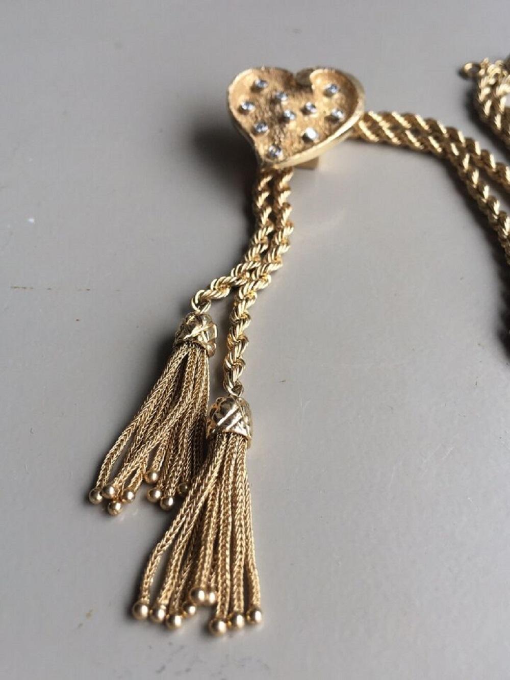 Women's 1930s 14K Gold Slider Necklace Pineapple Tassel ِDiamond American For Sale