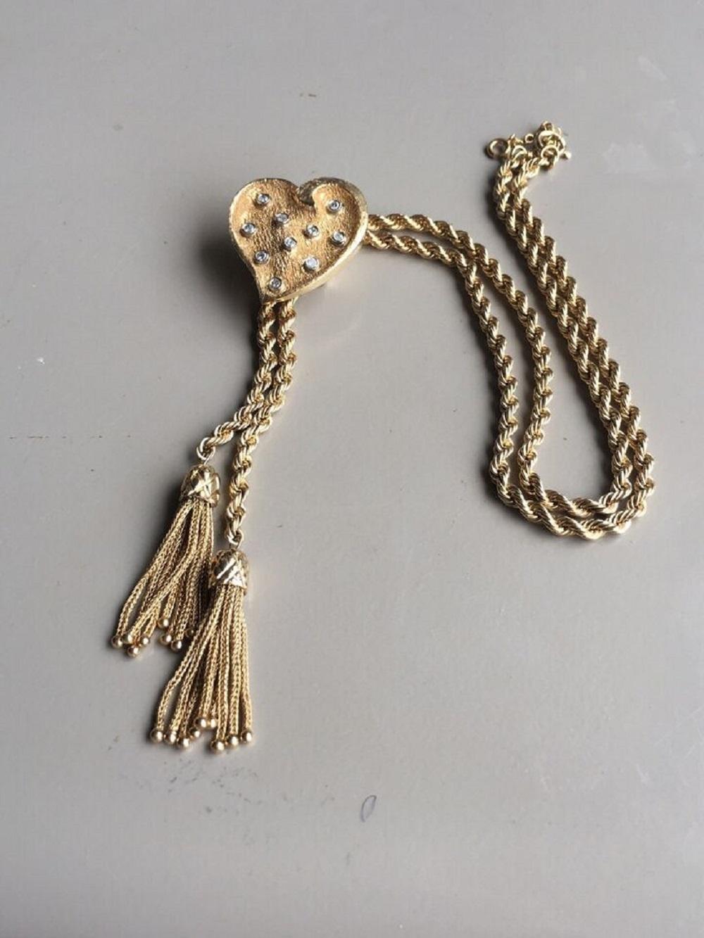 1930s 14K Gold Slider Necklace Pineapple Tassel ِDiamond American For Sale 1
