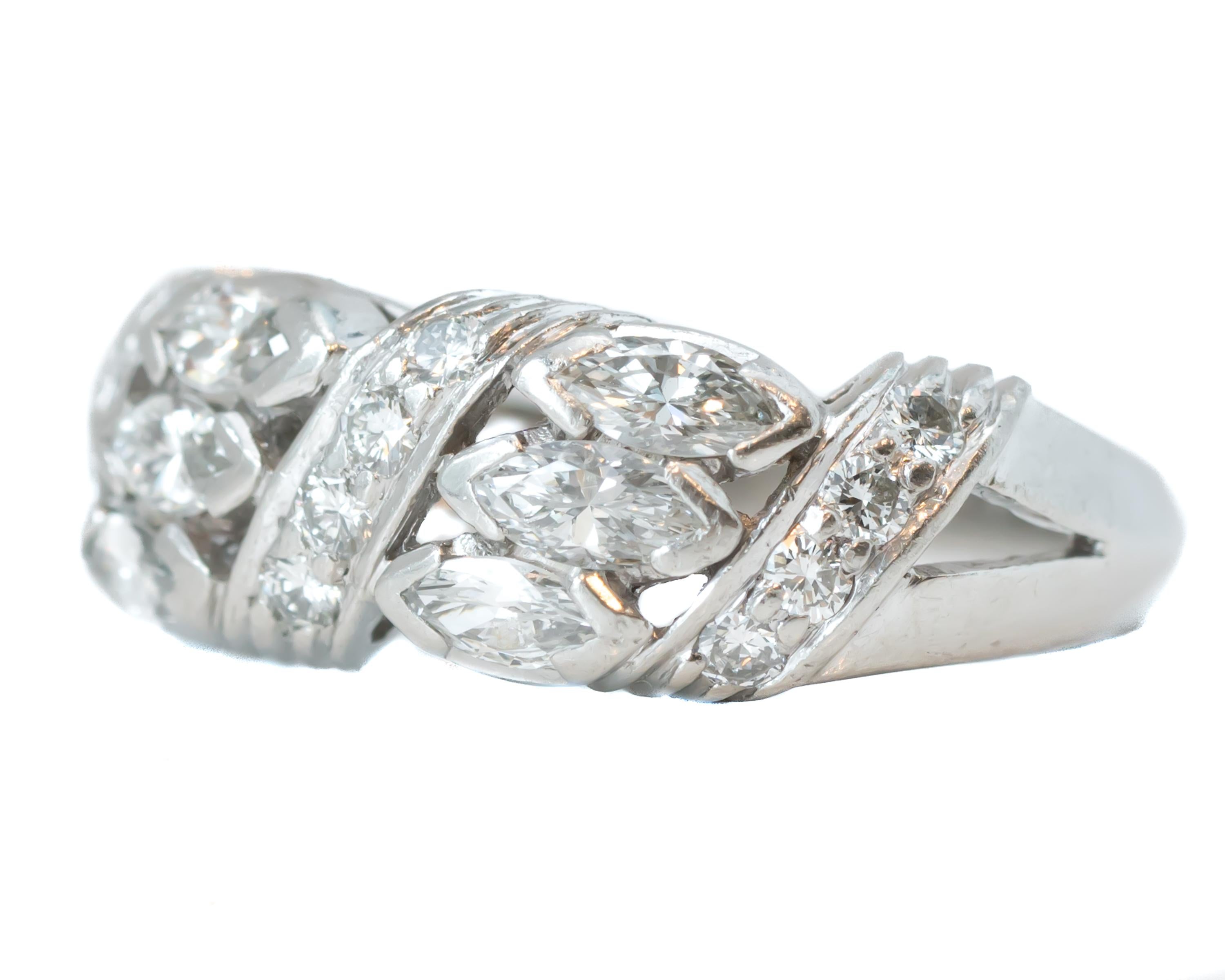 Marquise Cut 1930s 1.5 Carat Total Diamond and Platinum Band Ring For Sale