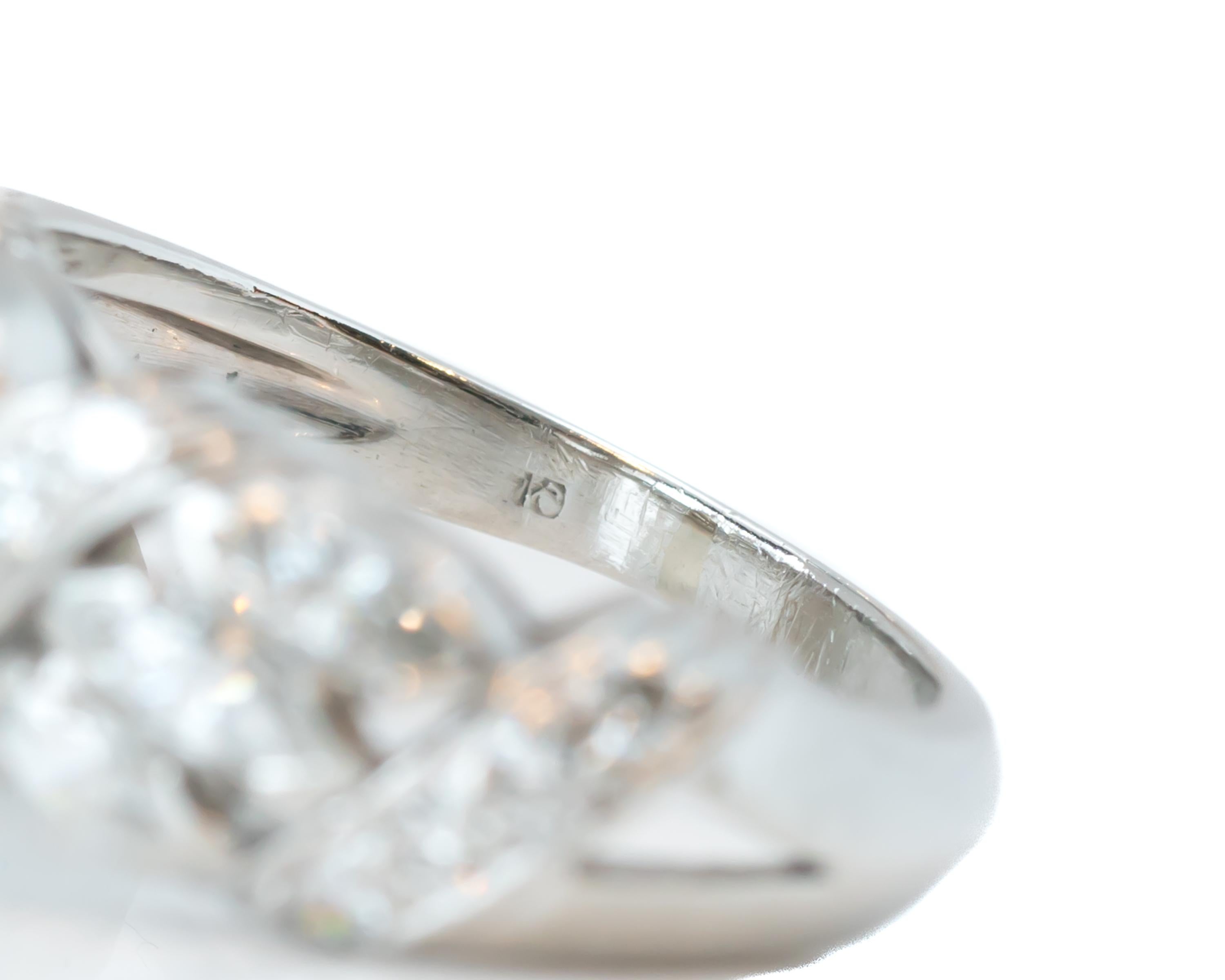 Women's or Men's 1930s 1.5 Carat Total Diamond and Platinum Band Ring For Sale