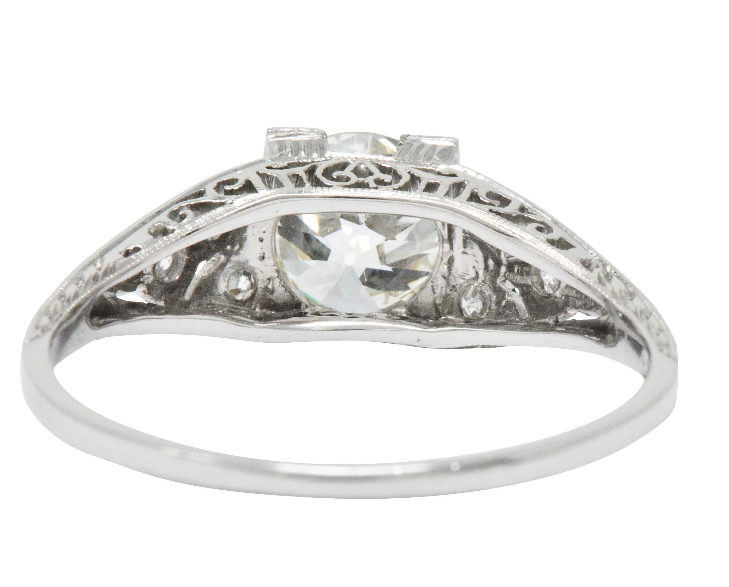 1930s 1.60 Carat Diamond Platinum Engagement Alternative Ring, GIA In Excellent Condition In Philadelphia, PA