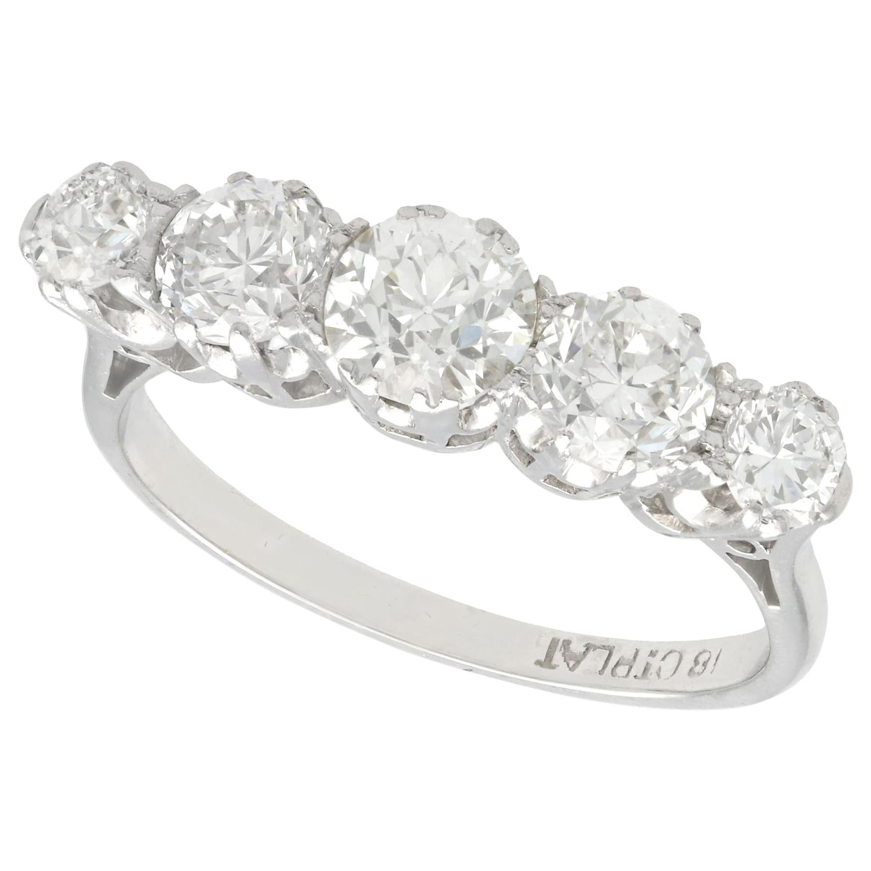 1930s 1.67 Carat Diamond White Gold Platinum Set Five-Stone Ring