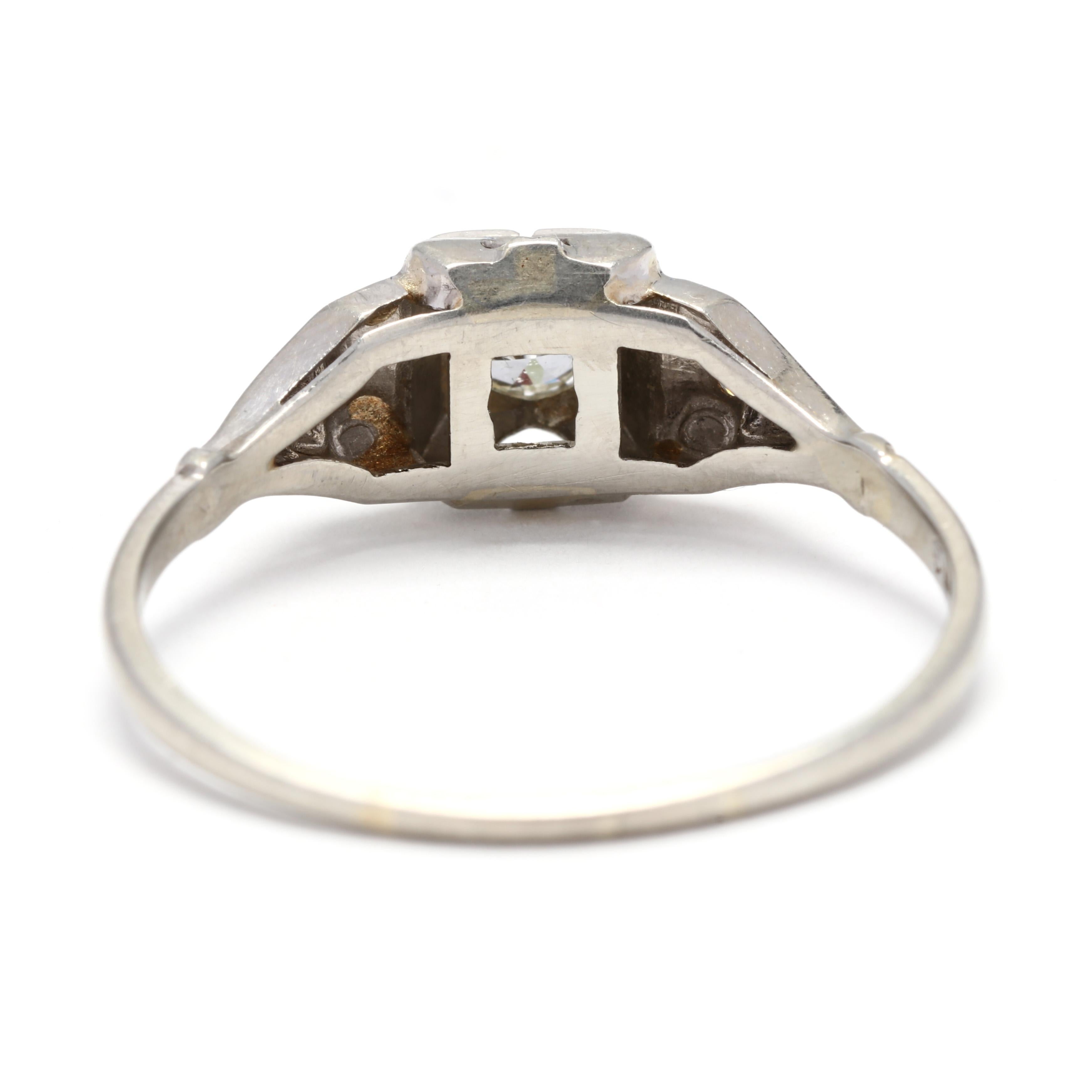 Art Deco 1930s 18 Karat White Gold Old European Cut Diamond Engagement Ring