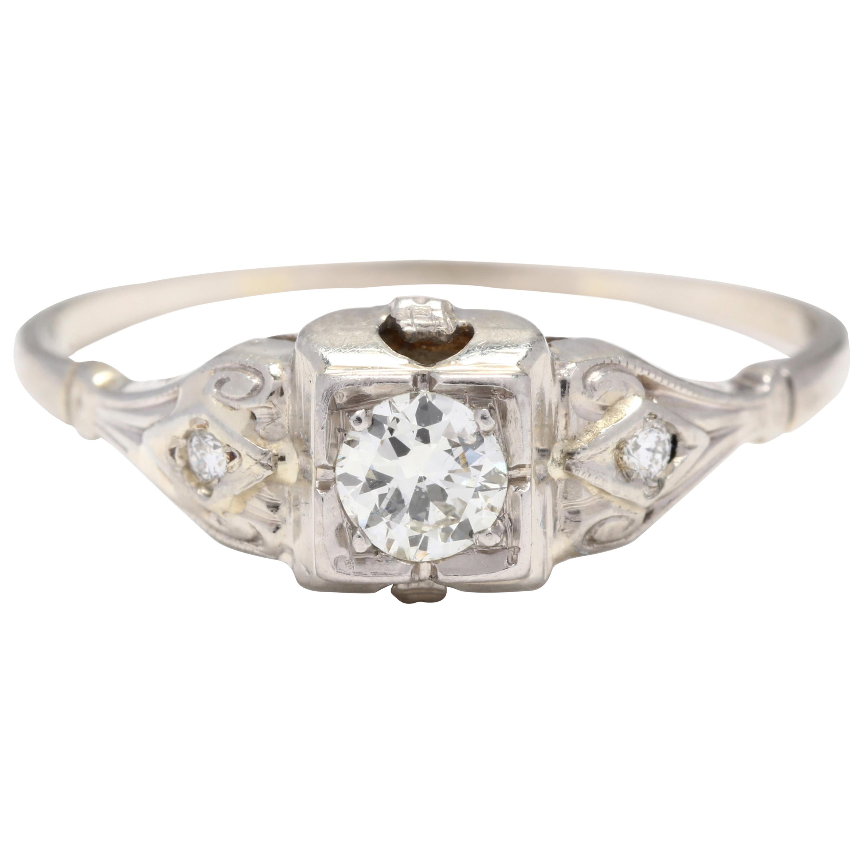 1930s 18 Karat White Gold Old European Cut Diamond Engagement Ring