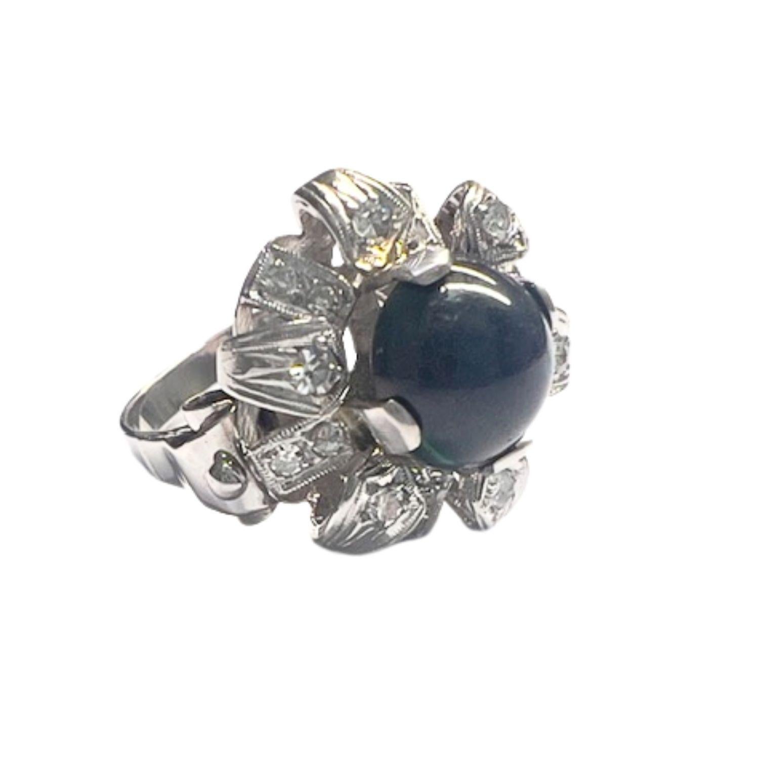 Women's 1930s-1935 Art Deco with Diamonds and Diffusion-Treated Sapphires 18k Gold Ring For Sale
