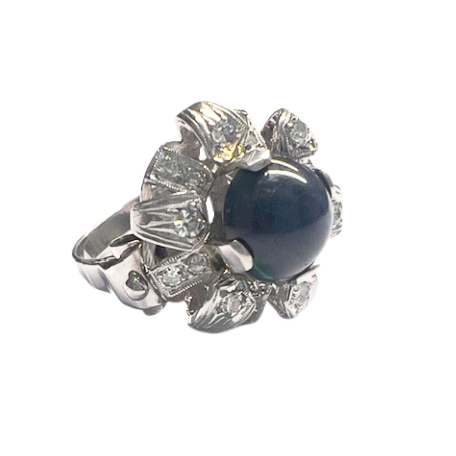 1930er-1935 Art Deco mit Diamanten und Diffusion-behandelten Saphiren 18k Goldring im Zustand „Gut“ im Angebot in MADRID, ES