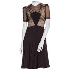 Vintage 1940S Black Silk Bias & Net Dress