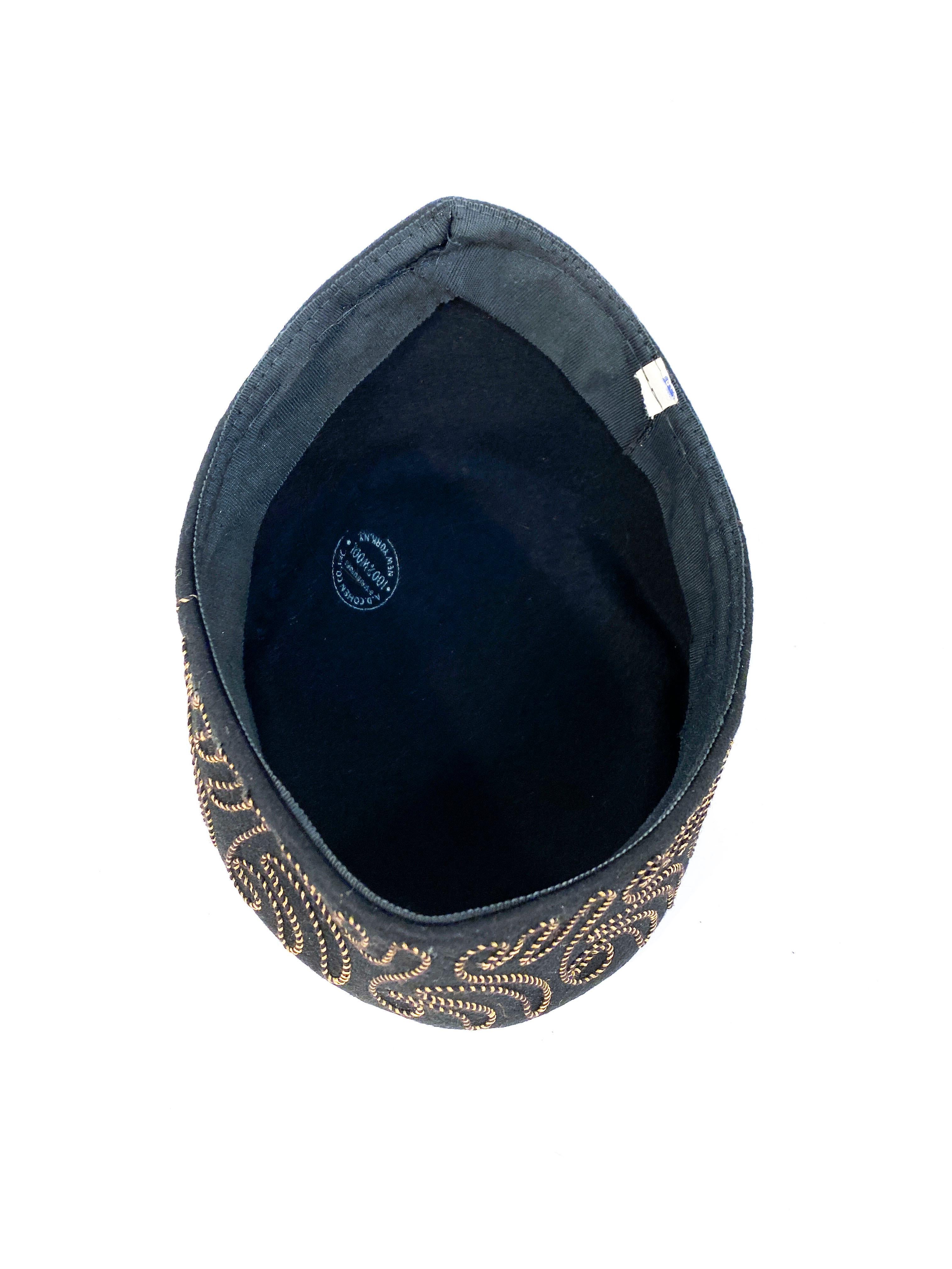 1930s/1940s Black Cossack Hat with Sous-tâche Embroidery In Good Condition In San Francisco, CA