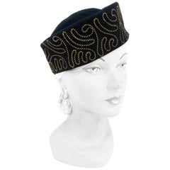1930s/1940s Black Cossack Hat with Sous-tâche Embroidery 