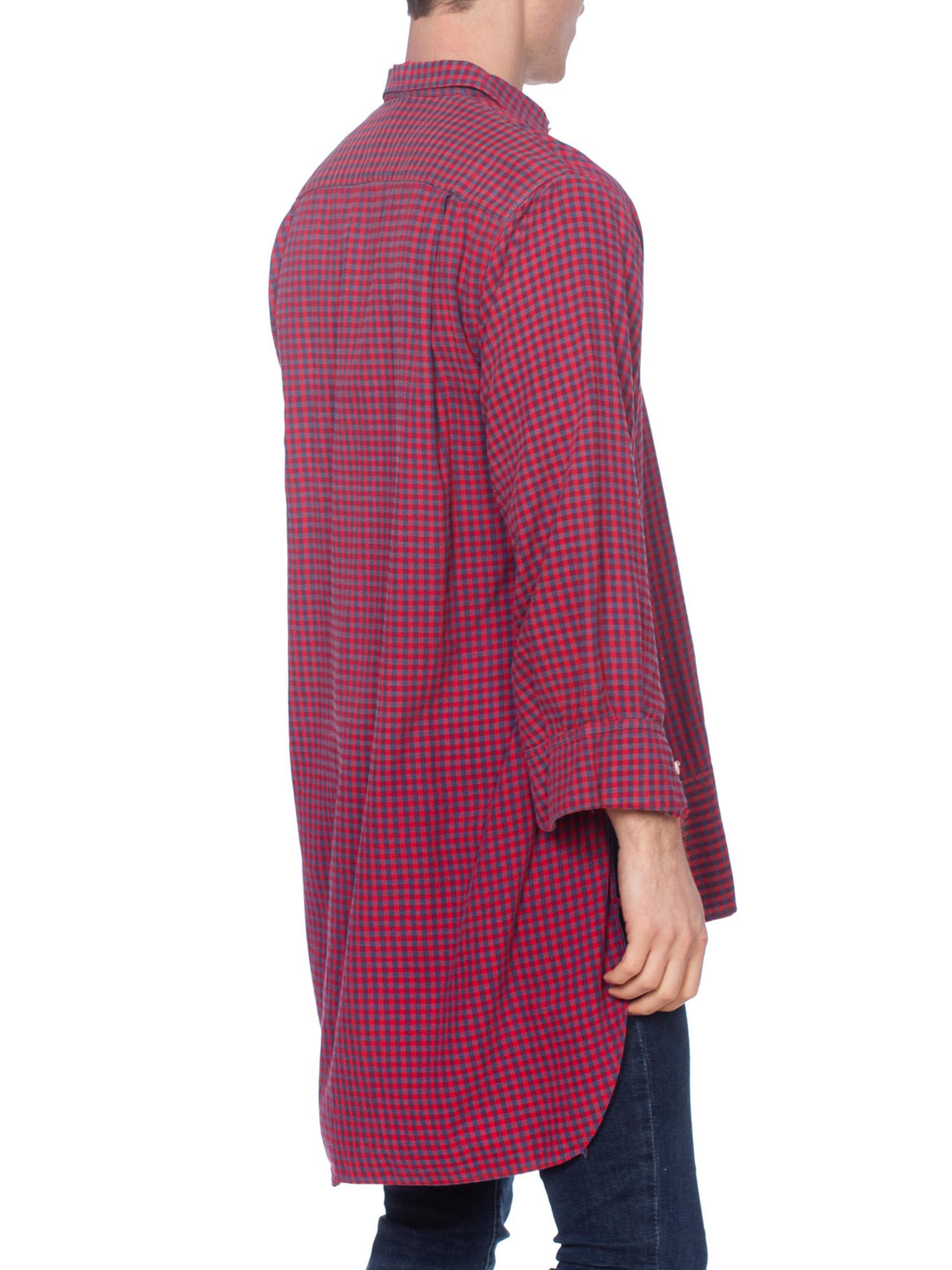 Edwardian Red & Blue Organic Cotton Men's Plaid Tunic Workwear Shirt From Paris en vente 1