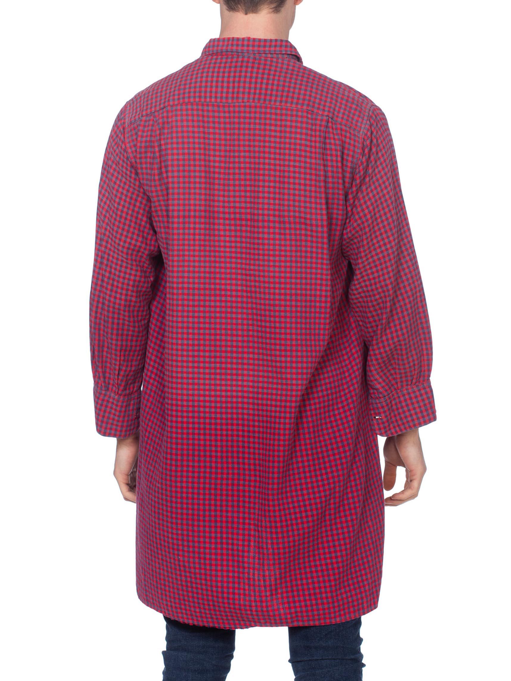 Edwardian Red & Blue Organic Cotton Men's Plaid Tunic Workwear Shirt From Paris en vente 3