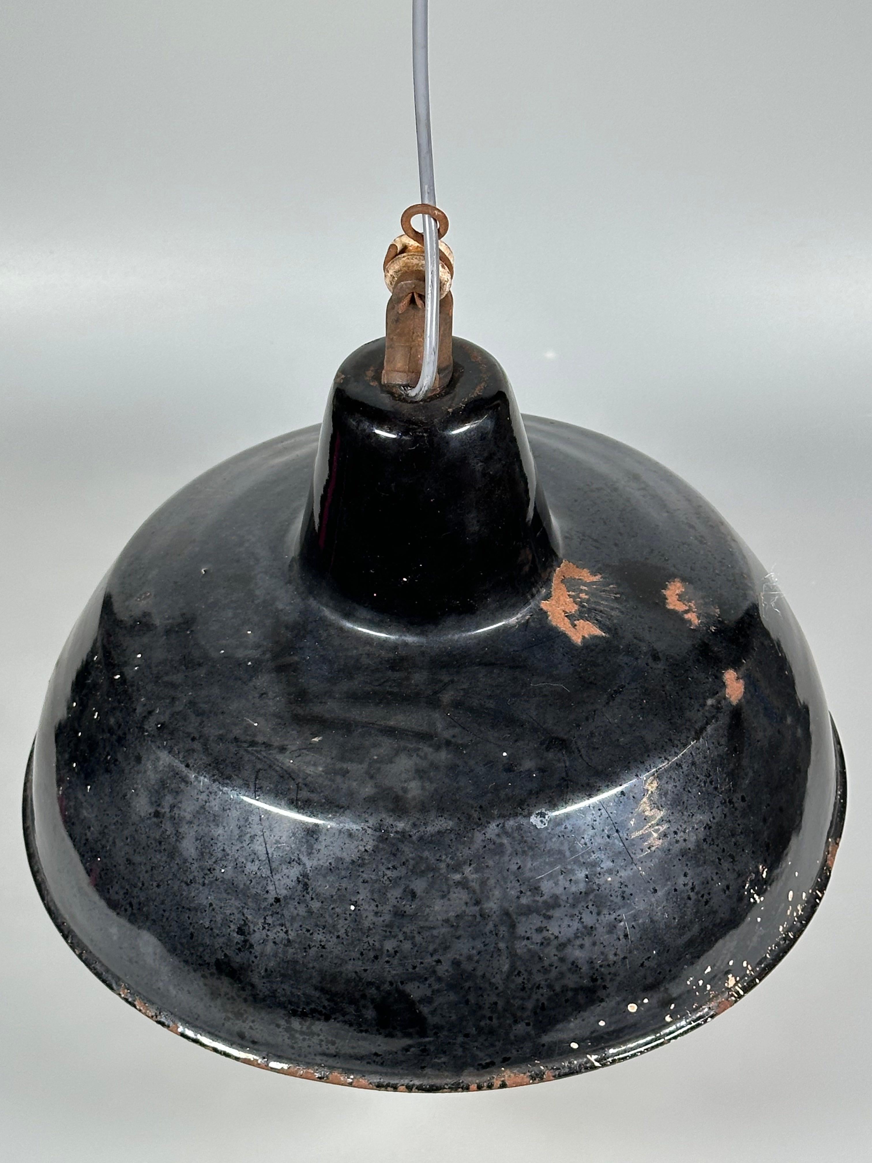 German 1930s/1940s Ceiling Lamp Industrial Lamp Enamel Loft Metal Bauhaus Design For Sale