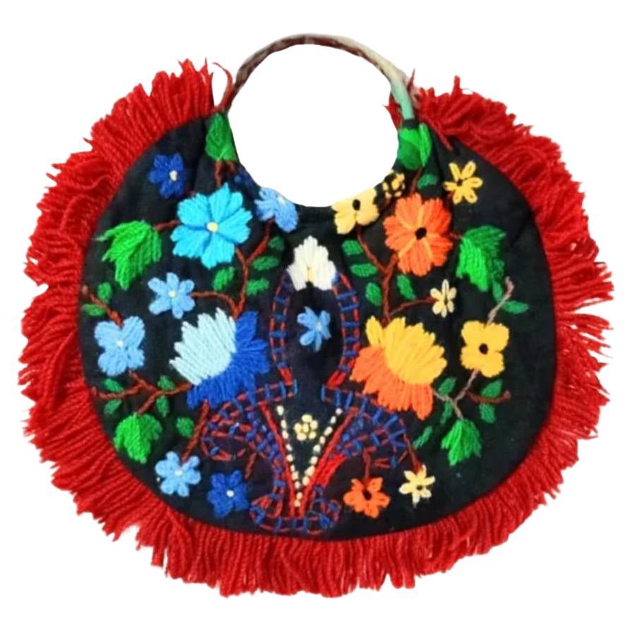 1930s/1940s Handmade Crewel Work Embroidered Round Bag For Sale