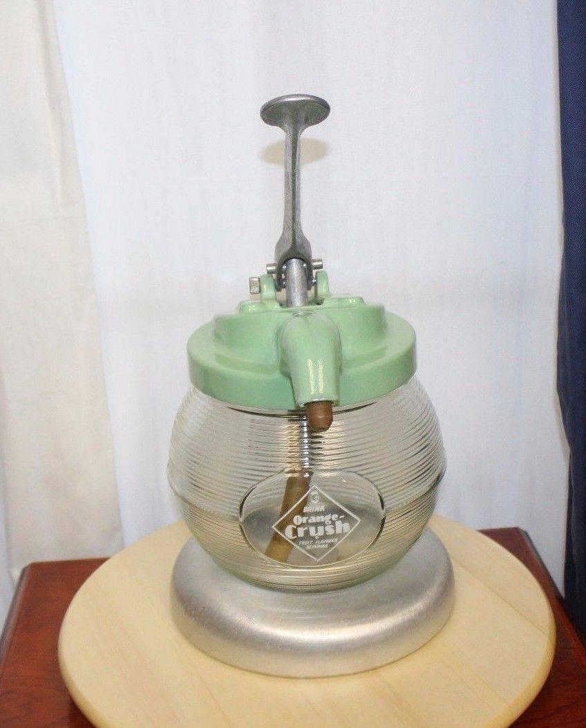 American 1930s-1940s Orange Crush Glass Syrup Art Deco Dispenser For Sale