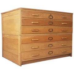 Vintage 1930s-1940s Plan Chest with Wooden Handles and Label Inserts