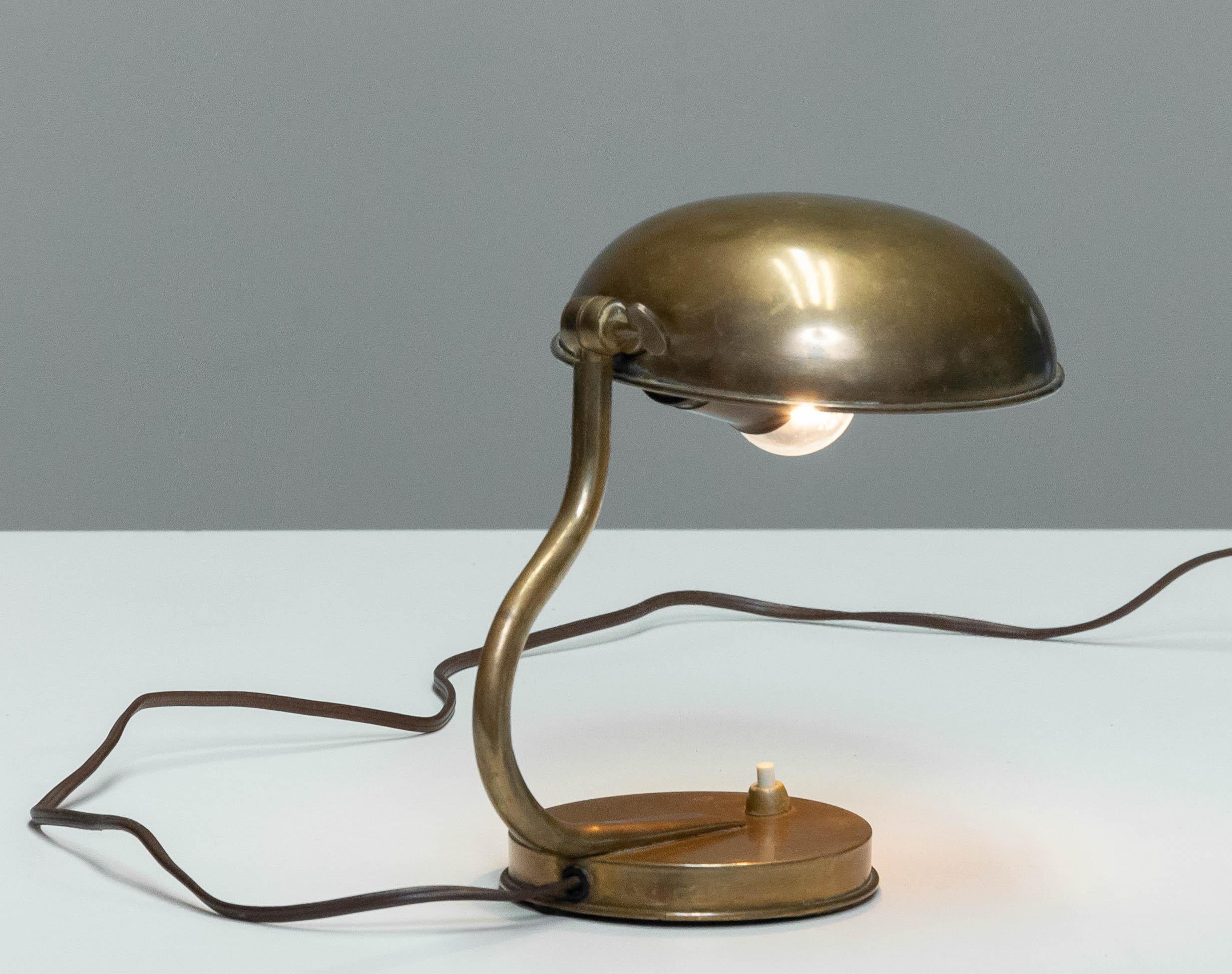 Swedish 1930s 1940s Table / Desk Lamp with Adjustable Shade in Brass by ASEA For Sale