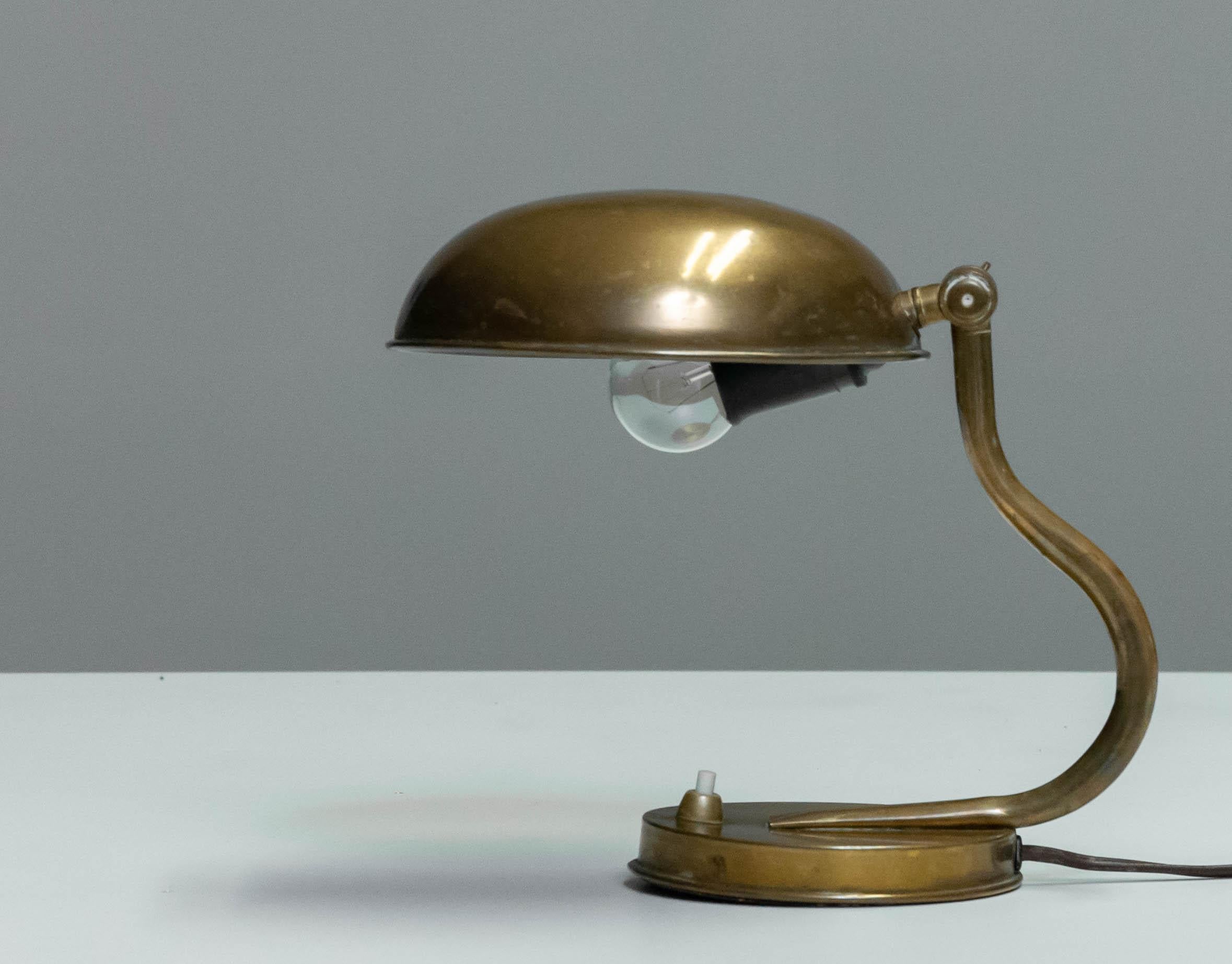 Metal 1930s 1940s Table / Desk Lamp with Adjustable Shade in Brass by ASEA For Sale