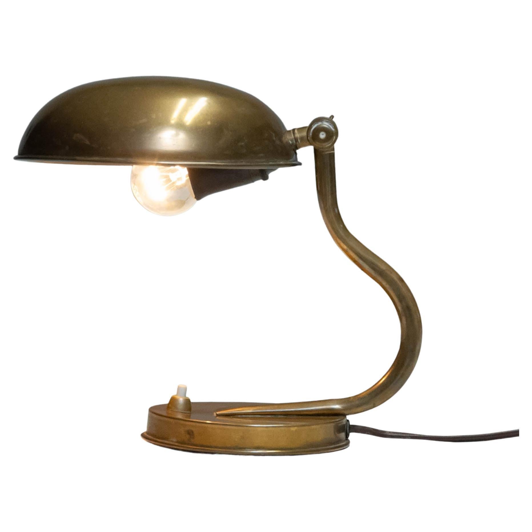 1930s 1940s Table / Desk Lamp with Adjustable Shade in Brass by ASEA