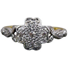 1930s-1940s Vintage Diamond Ring in Flower Cluster Design, Marked 18ct and Plat