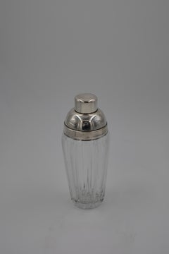 1930s–1950s Fluted Glass Cocktail Shaker with Silver-Plated Top