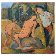 Vintage 1930s-1950s Oilpainting Nude Scene Modern Art