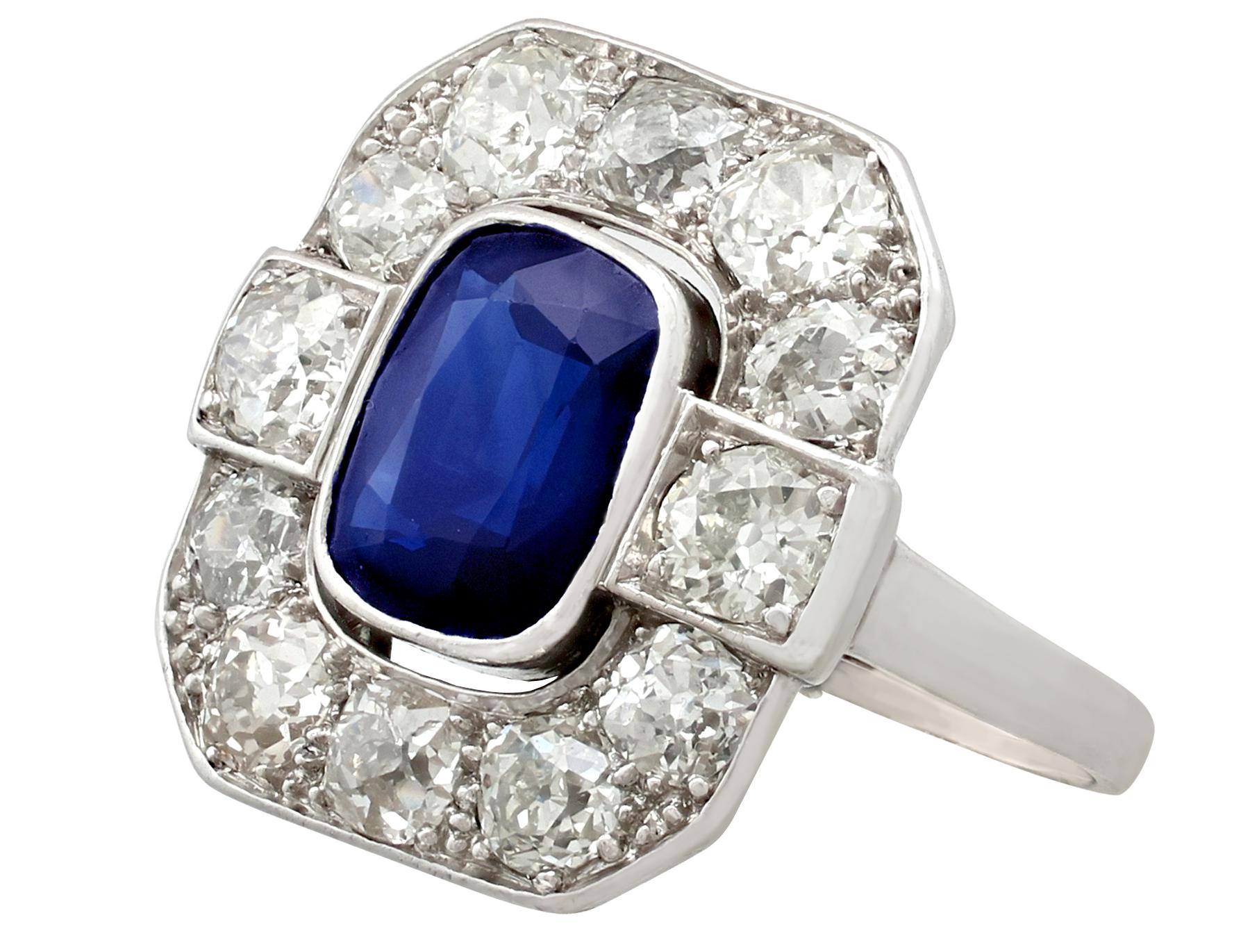 1930s 2.62 Carat Sapphire and 2.85 Carat Diamond White Gold Cluster Ring In Excellent Condition In Jesmond, Newcastle Upon Tyne