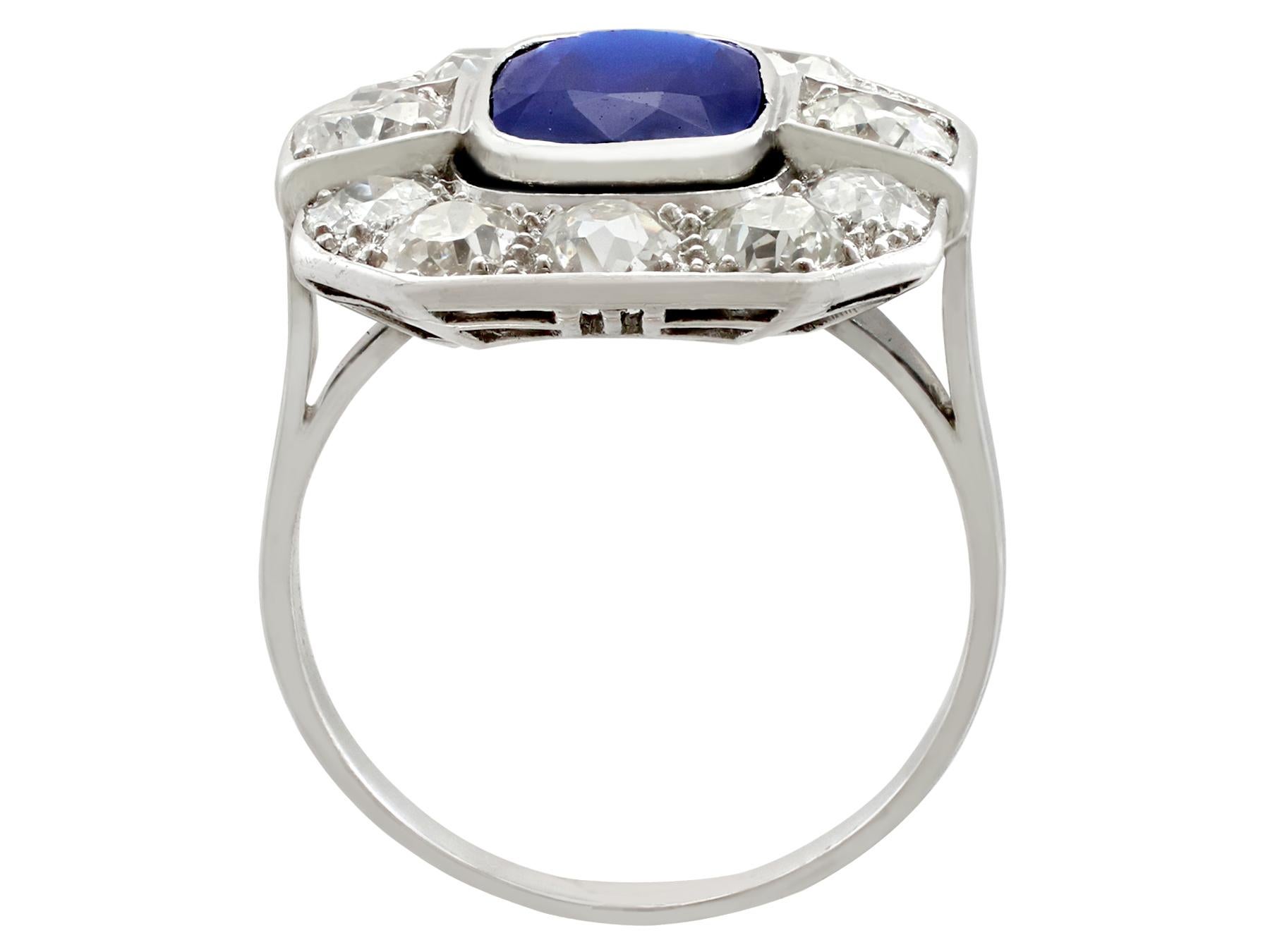 Women's 1930s 2.62 Carat Sapphire and 2.85 Carat Diamond White Gold Cluster Ring