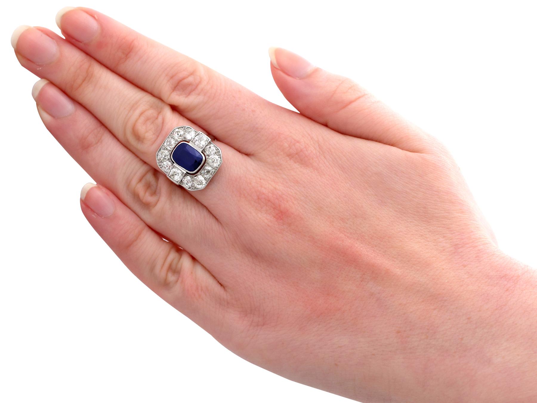 1930s 2.62 Carat Sapphire and 2.85 Carat Diamond White Gold Cluster Ring 1