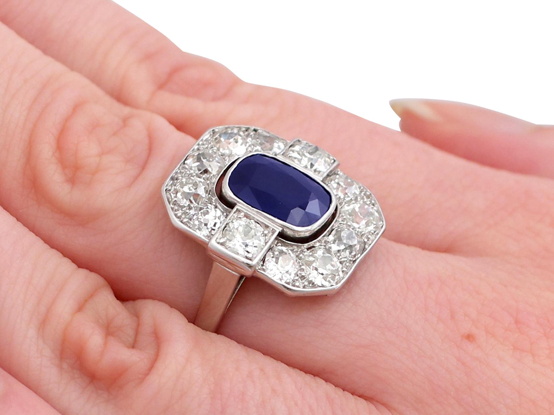 1930s 2.62 Carat Sapphire and 2.85 Carat Diamond White Gold Cluster Ring 2