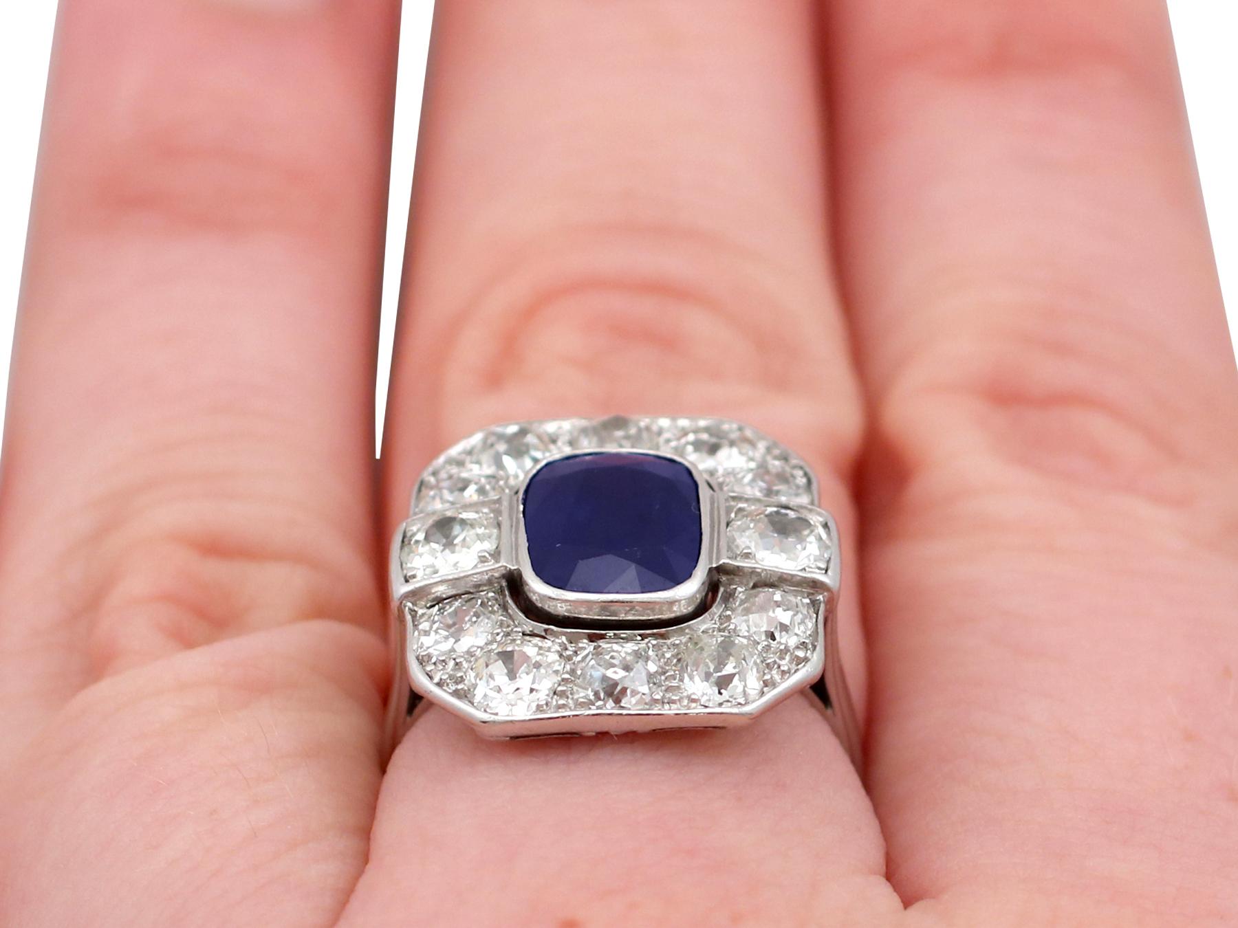 1930s 2.62 Carat Sapphire and 2.85 Carat Diamond White Gold Cluster Ring 3