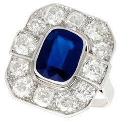 1930s 2.62 Carat Sapphire and 2.85 Carat Diamond White Gold Cluster Ring