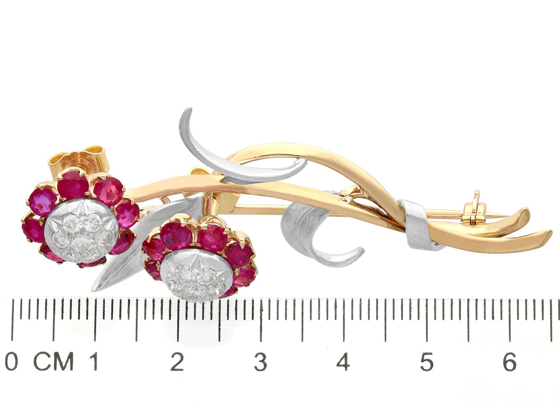 1930s 2.91Ct Ruby and Diamond Yellow Gold and Silver Set Brooch / Earring Set 7