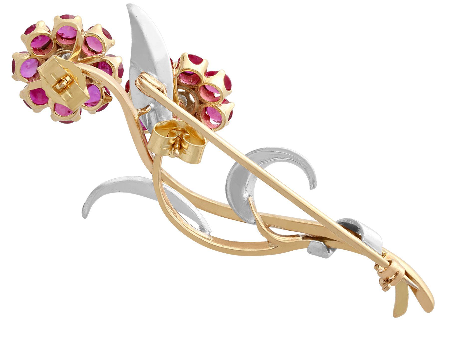 1930s 2.91Ct Ruby and Diamond Yellow Gold and Silver Set Brooch / Earring Set 3