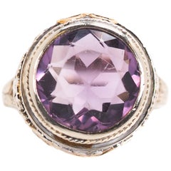 1930s 3 Carat Round Amethyst and 14 Karat White Gold Filigree Ring